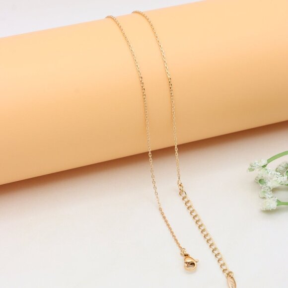 Elegant Rose Gold Necklace with Black Stone and Bow Design, XPNL0406 - Picture 10 of 12